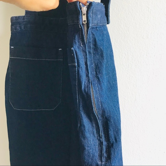 Dark Blue Wash Pocket Front Cropped Denim Jumpsuit - Picture 5 of 8